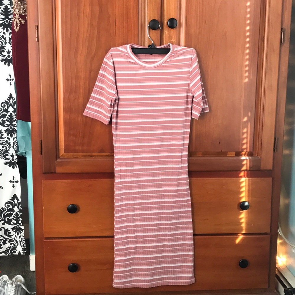 Pink and white striped long dress